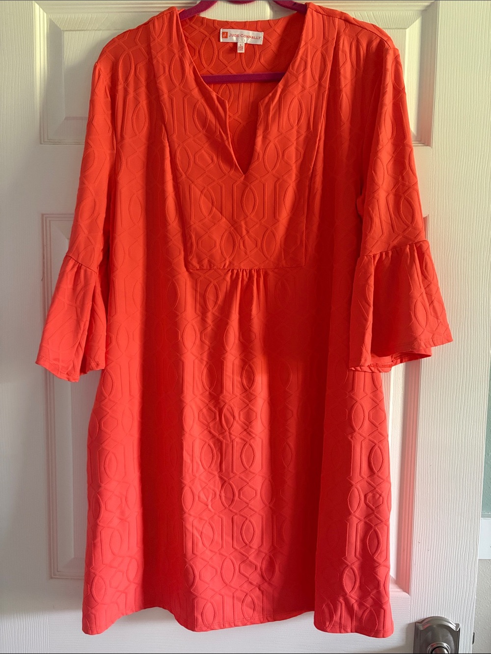 Jude Connally Bright Coral Bell-Sleeve Tunic Dress